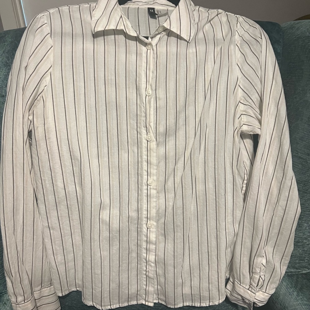 Divided striped button down top